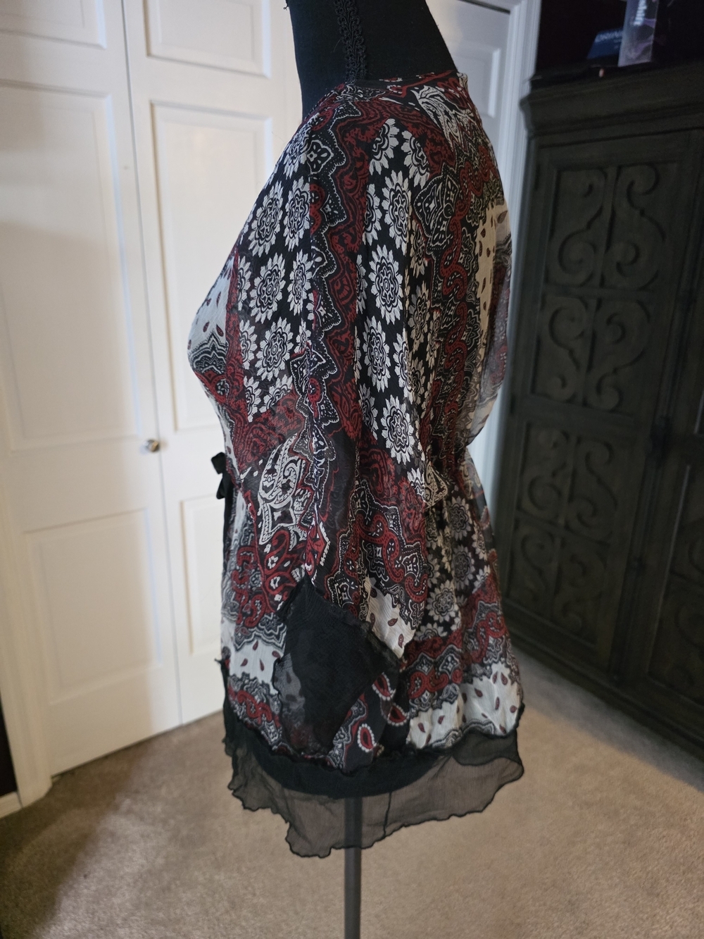 Boho Sheer Paisley Kimono Cardigan Cover Up | Tie Front Festival Hippie - Picture 2 of 5